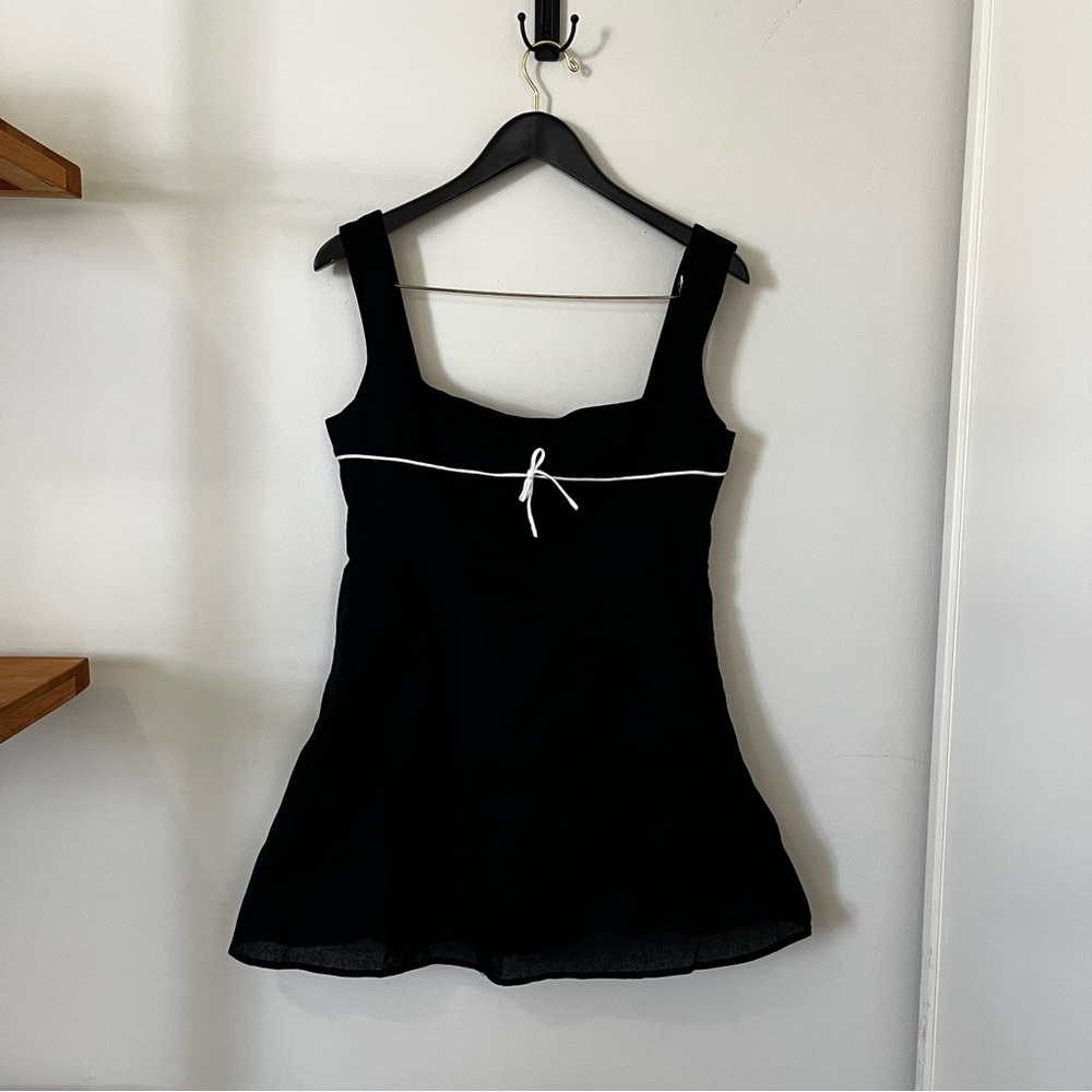 Peppermayo Cadence Linen Blend Square Neckline Mini Dress Black US 10 - Picture 3 of 12